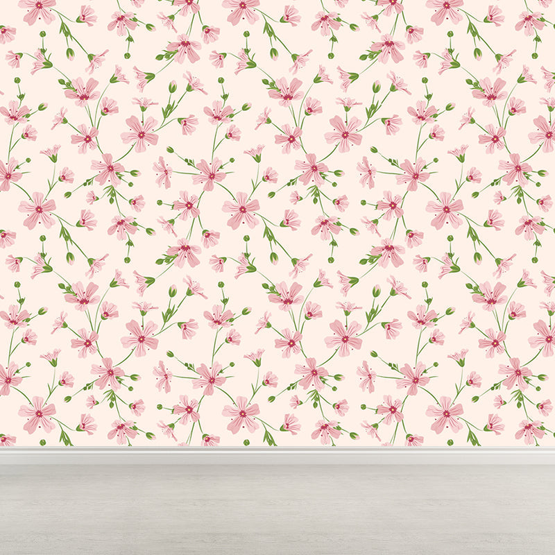 Beautiful Flower Branches Mural Wallpaper for Girls Bedroom, Light Color, Custom Print Clearhalo 'Wall Decor' 'Wall Mural' 1785984