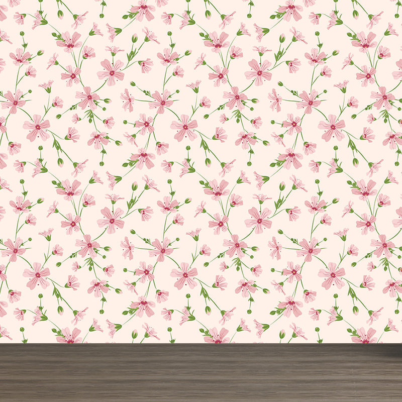 Beautiful Flower Branches Mural Wallpaper for Girls Bedroom, Light Color, Custom Print Clearhalo 'Wall Decor' 'Wall Mural' 1785985