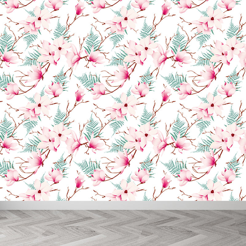 Beautiful Flower Branches Mural Wallpaper for Girls Bedroom, Light Color, Custom Print Clearhalo 'Wall Decor' 'Wall Mural' 1785989