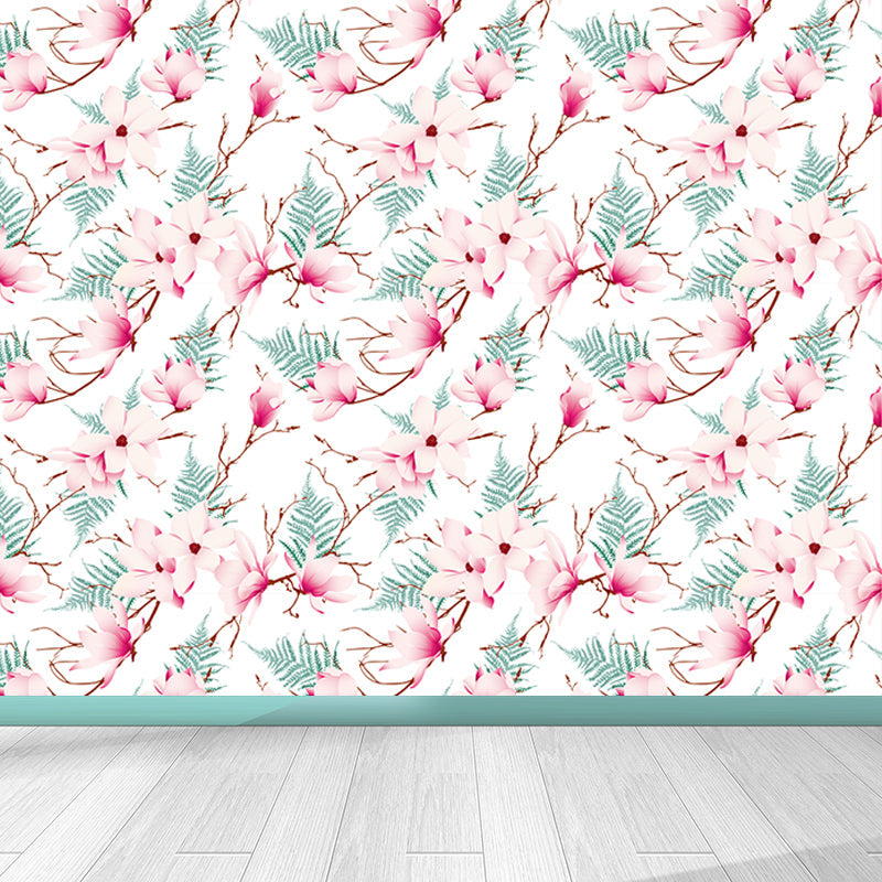 Beautiful Flower Branches Mural Wallpaper for Girls Bedroom, Light Color, Custom Print Clearhalo 'Wall Decor' 'Wall Mural' 1785990