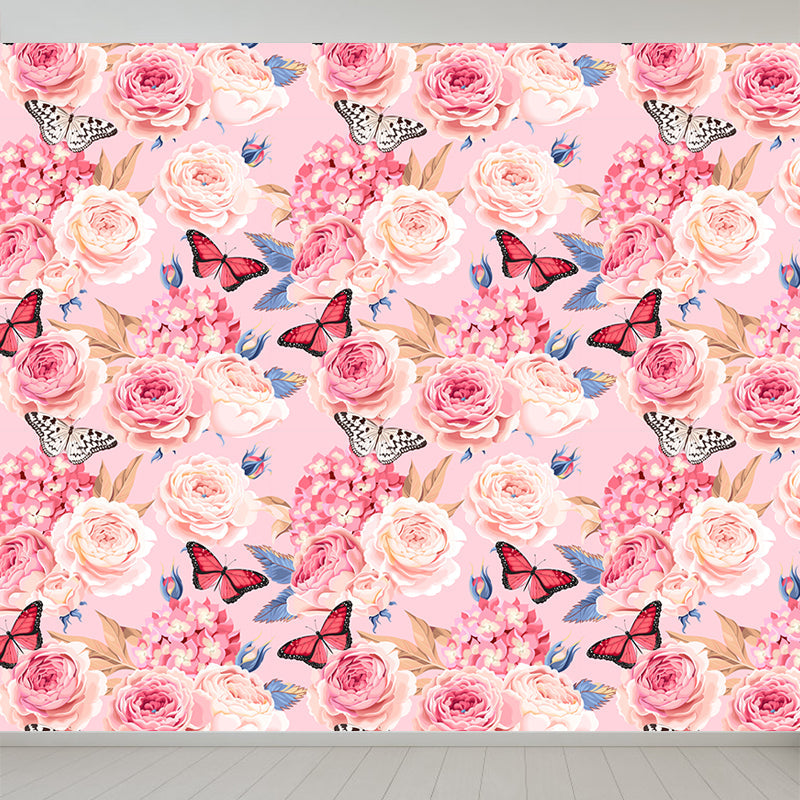 Stylish Rose Blossom Wallpaper Mural Pastel Color Flower Wall Covering for Bedroom Pink Clearhalo 'Wall Decor' 'Wall Mural' 1786013