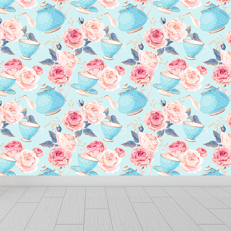 Modern Flower Rose Bloom Mural Pastel Moisture Resistant Wall Decor for Girls Room Clearhalo 'Wall Decor' 'Wall Mural' 1786064