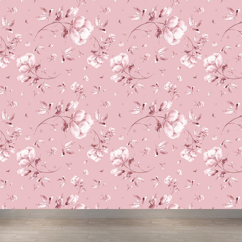 Big Blossom Wallpaper Mural Contemporary Pretty Flowers Wall Covering in Pastel Color Pink Clearhalo 'Wall Decor' 'Wall Mural' 1786108