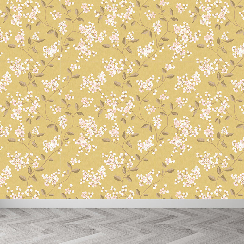 Light Color Flowers Wall Mural Decal Moisture Resistant Modern Girls Bedroom Wal Art Yellow Clearhalo 'Wall Decor' 'Wall Mural' 1786128