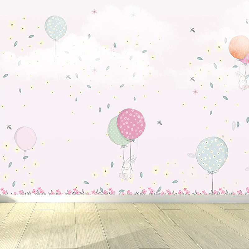 Pastel Color Balloon Wallpaper Mural Moisture Resistant Cartoon Baby Room Wall Art Clearhalo 'Wall Decor' 'Wall Mural' 1786525
