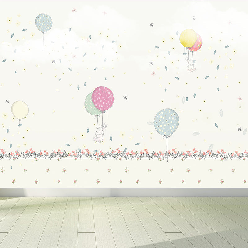 Pastel Color Balloon Wallpaper Mural Moisture Resistant Cartoon Baby Room Wall Art Light Yellow Clearhalo 'Wall Decor' 'Wall Mural' 1786529
