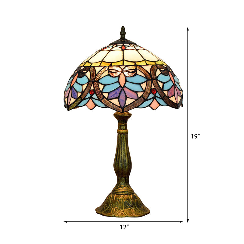 Tiffany Victorian 8"/12"/16" Wide Desk Light 1 Light Stained Glass Desk Lamp in Antique Brass for Living Room Clearhalo 'Lamps' 'Table Lamps' Lighting' 178660