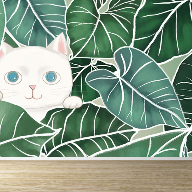 Leaves and Animal Mural Wallpaper Modern Non-Woven Material Wall Covering in Green Green Design 2 Clearhalo 'Wall Decor' 'Wall Mural' 1786628