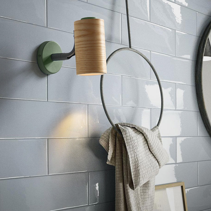 Cylindrical Wood Wall Mount Light Fixture Minimalism 1 Light Yellow/Blue/Green Sconce Light Fixture for Bathroom Clearhalo 'Modern wall lights' 'Modern' 'Wall Lamps & Sconces' 'Wall Lights' Lighting' 1786689