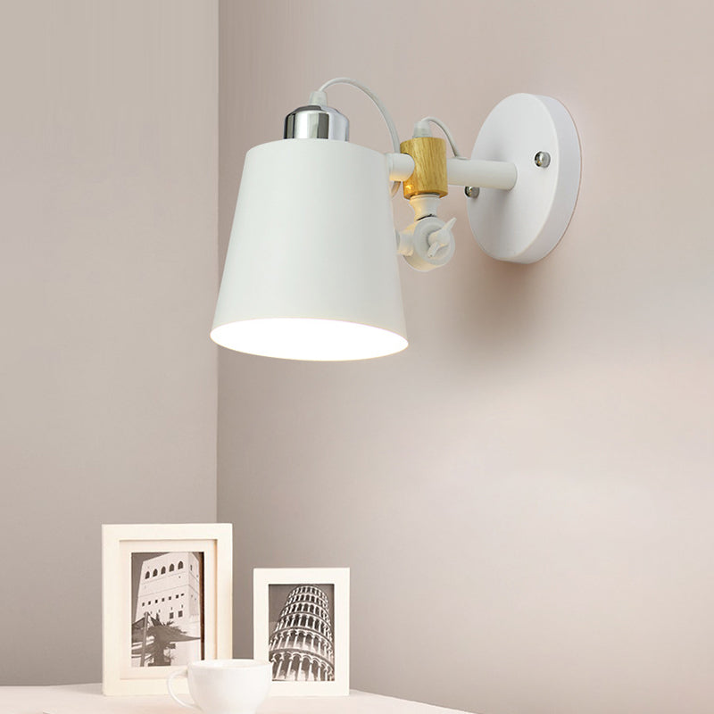 1 Head Barrel Wall Lamp Sconce Industrial White/Black Metal Wall Lighting with Adjustable Node Clearhalo 'Art deco wall lights' 'Cast Iron' 'Glass' 'Industrial wall lights' 'Industrial' 'Middle century wall lights' 'Modern' 'Rustic wall lights' 'Tiffany' 'Traditional wall lights' 'Wall Lamps & Sconces' 'Wall Lights' Lighting' 1786776