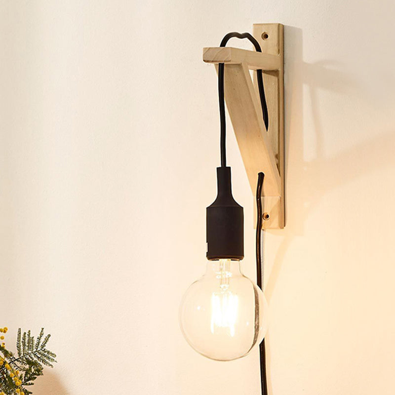 Single Exposed Bulb Wall Mounted Lamp Warehouse Black/Grey/Red Silica Gel Sconce with Wood Triangle Brace Clearhalo 'Industrial wall lights' 'Industrial' 'Middle century wall lights' 'Rustic wall lights' 'Tiffany' 'Wall Lamps & Sconces' 'Wall Lights' Lighting' 1787062