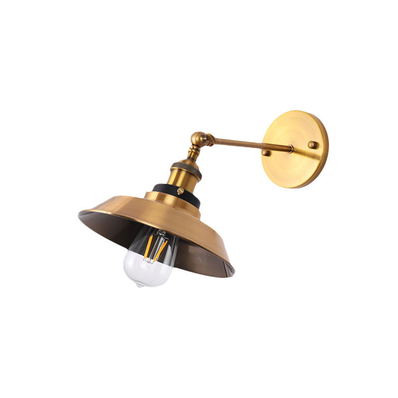 Iron Antiqued Gold Wall Lighting Conic/Barn Shade 1 Bulb Vintage Sconce Light Fixture with Adjustable Joint Clearhalo 'Art deco wall lights' 'Cast Iron' 'Glass' 'Industrial wall lights' 'Industrial' 'Middle century wall lights' 'Modern' 'Rustic wall lights' 'Tiffany' 'Traditional wall lights' 'Wall Lamps & Sconces' 'Wall Lights' Lighting' 1787087