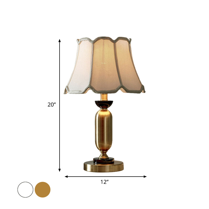 1 Light Scalloped Bell Night Lighting Traditional White/Yellow Fabric Table Lamp with Elliptical Base Clearhalo 'Lamps' 'Table Lamps' Lighting' 1787211