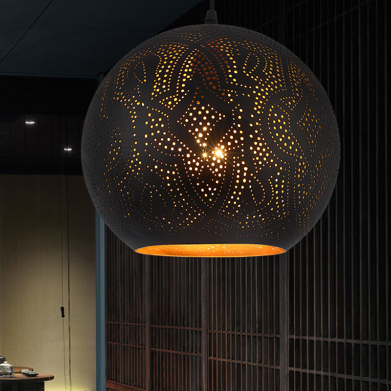 Art Deco Etched Sphere/Droplet Hanging Lamp Kit 5"/8" Width 1 Head Metallic Pendulum Light in Black Clearhalo 'Ceiling Lights' 'Pendant Lights' 'Pendants' Lighting' 1787646