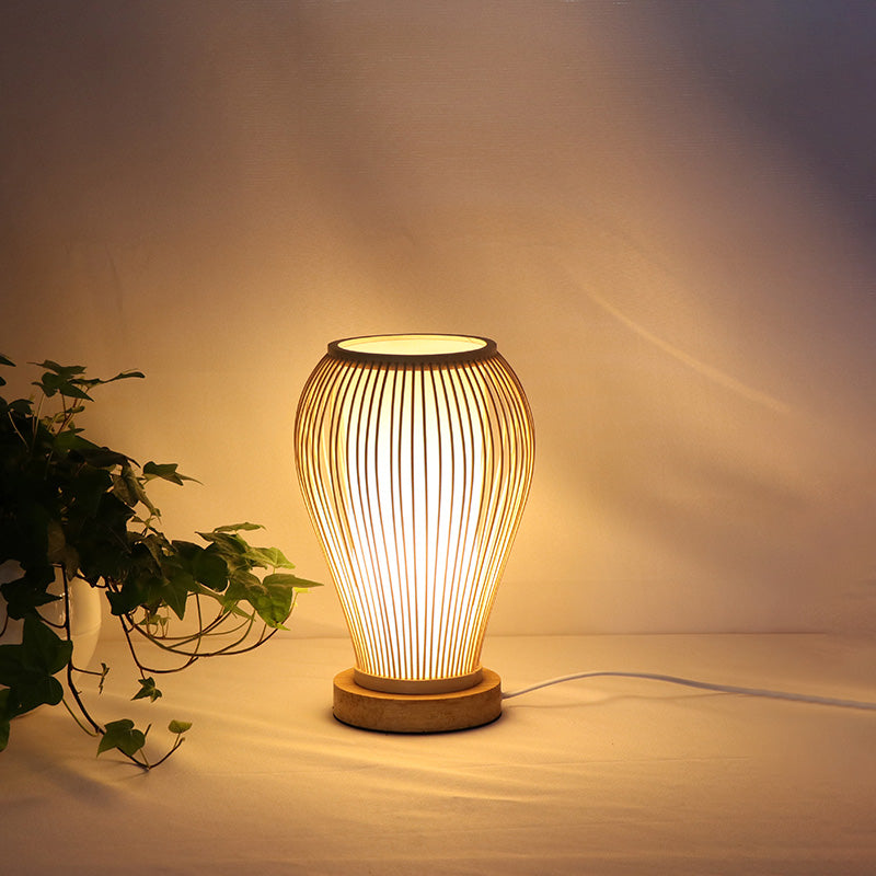 Urn Table Lamp Asian Style Bamboo Single Bulb White Desk Light with Inner Cylinder Shade Clearhalo 'Lamps' 'Table Lamps' Lighting' 1787701