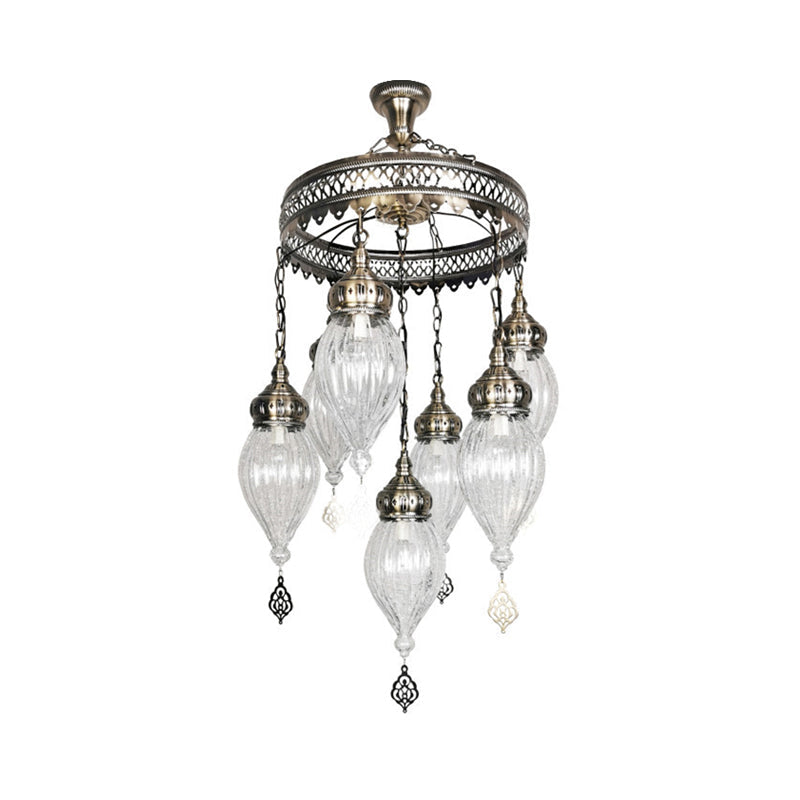 Clear Crackle Glass Chandelier Light Fixture Bohemia 7-Light Living Room Ceiling Pendant with Circular Design Clearhalo 'Ceiling Lights' 'Chandeliers' 'Glass shade' 'Glass' Lighting' 1787714