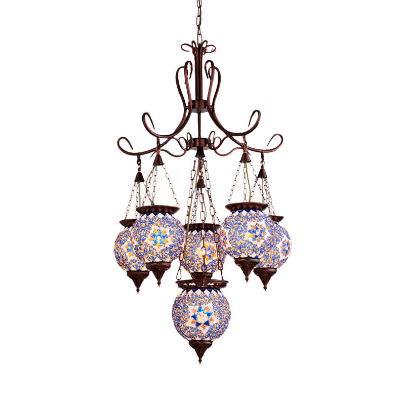 Hand Cut Glass Copper Chandelier Global 6-Light Turkish Pendant Ceiling Light for Dining Room Clearhalo 'Ceiling Lights' 'Chandeliers' Lighting' options 1787755