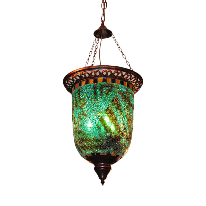 Bohemian Urn Chandelier Light 2 Bulbs Stained Art Glass Pendant Lighting Fixture in Blue for Restaurant Clearhalo 'Ceiling Lights' 'Chandeliers' Lighting' options 1787780