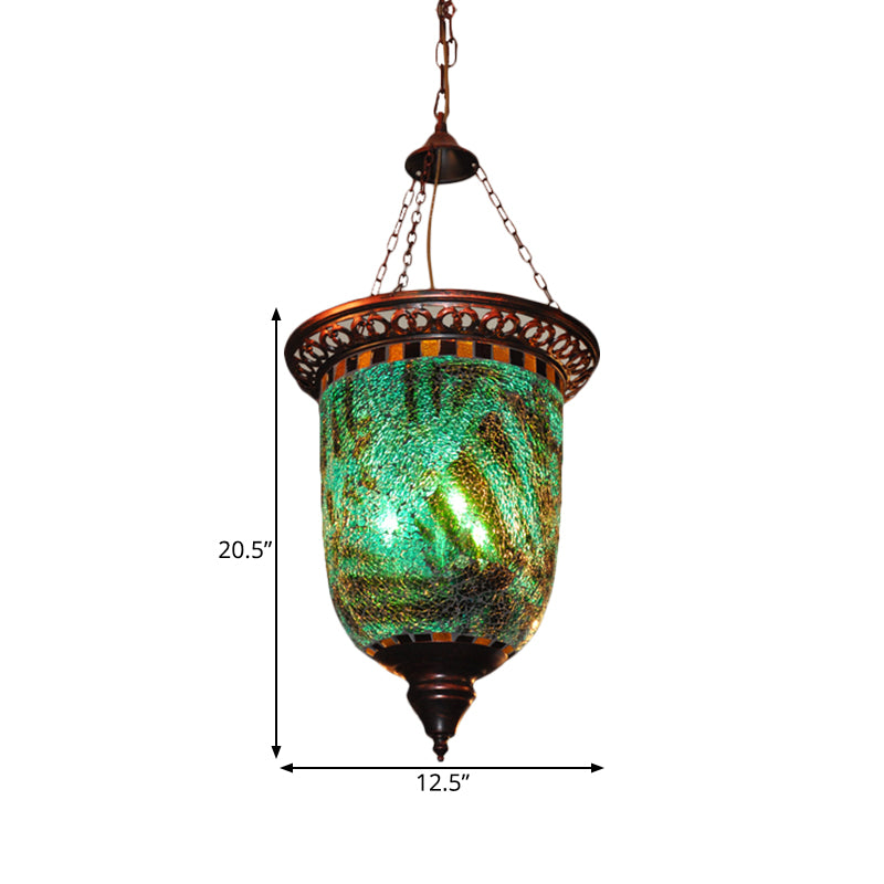 Bohemian Urn Chandelier Light 2 Bulbs Stained Art Glass Pendant Lighting Fixture in Blue for Restaurant Clearhalo 'Ceiling Lights' 'Chandeliers' Lighting' options 1787781