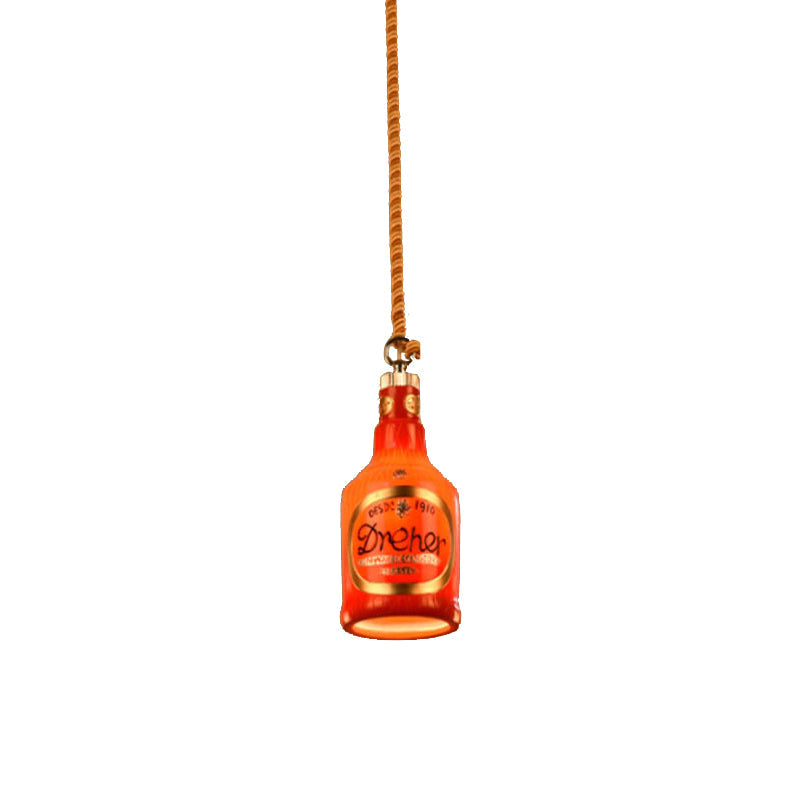 Resin Red/Yellow Drop Pendant Wine Bottle 1 Light Industrial Style Hanging Lamp Kit for Restaurant Clearhalo 'Ceiling Lights' 'Industrial Pendants' 'Industrial' 'Middle Century Pendants' 'Pendant Lights' 'Pendants' 'Tiffany' Lighting' 1787922
