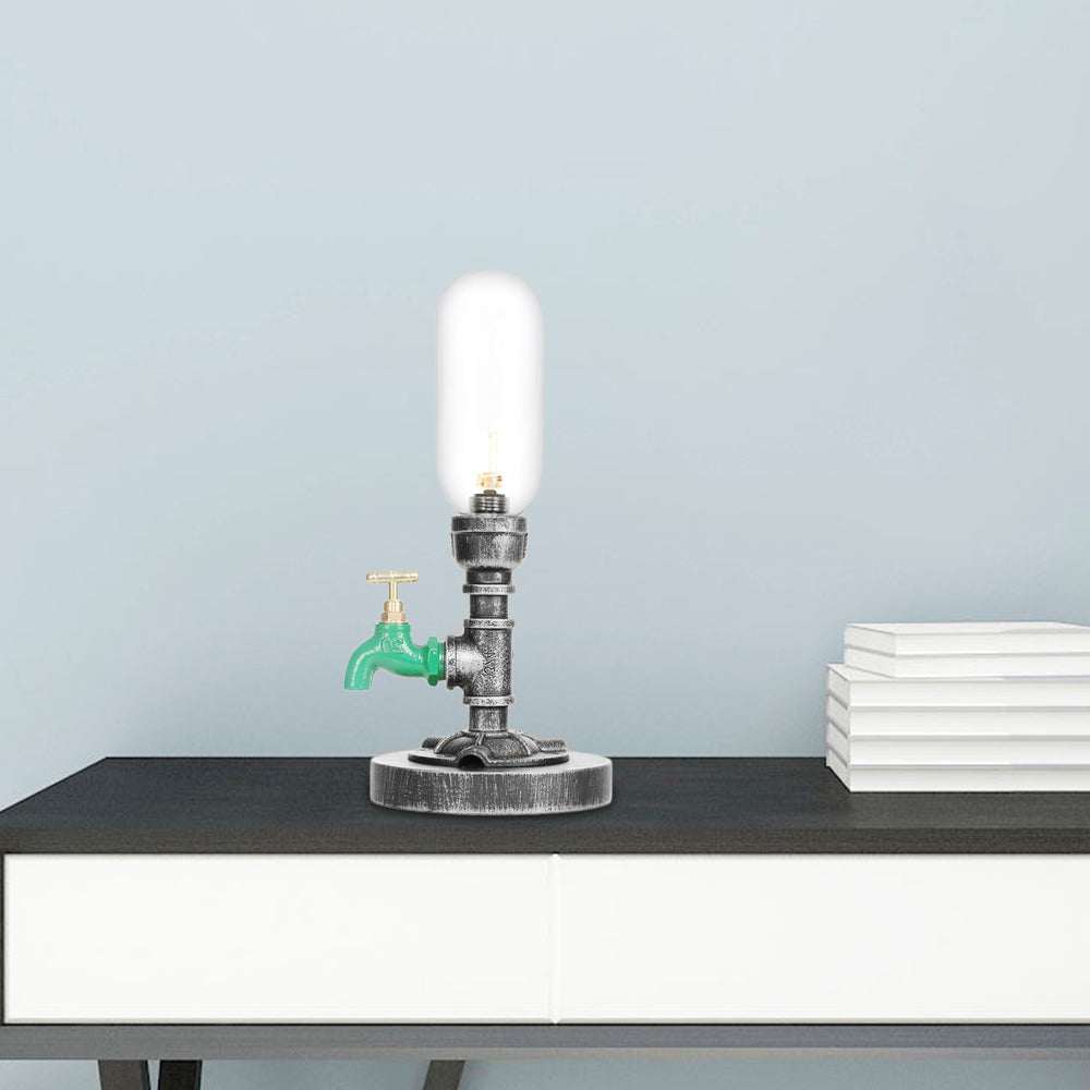 Industrial Capsule Shade Table Light 1/2 Bulbs Amber/Clear Glass LED Nightstand Lamp with/without Water Tap Deco for Living Room Clear A Clearhalo 'Lamps' 'Table Lamps' Lighting' 1787984
