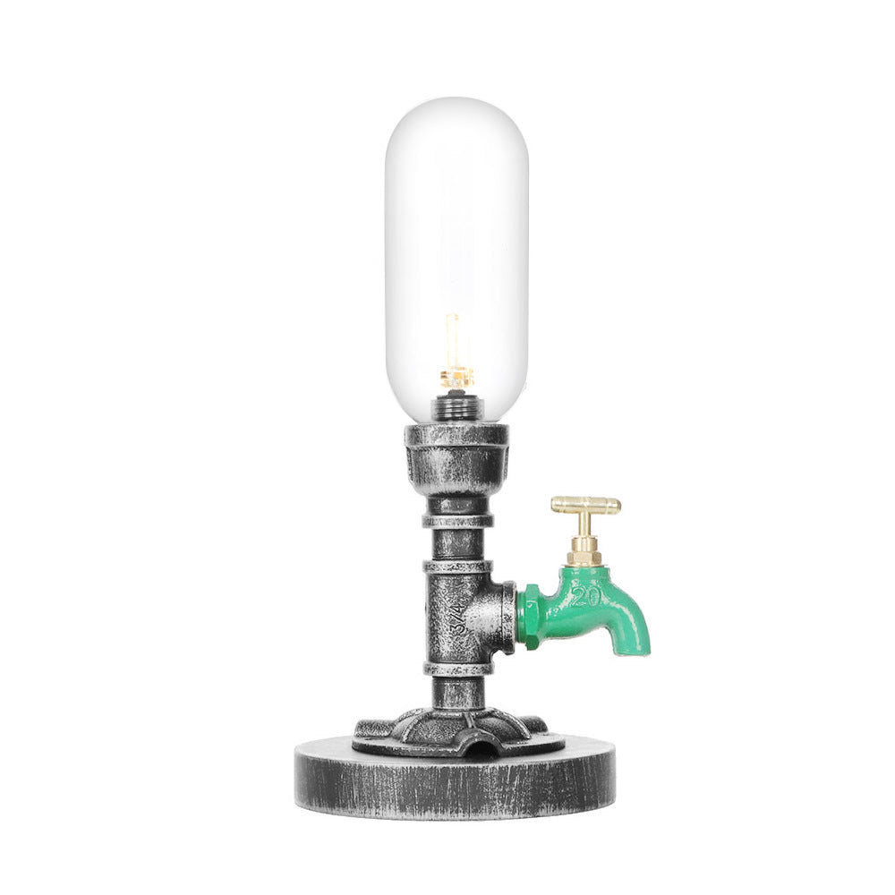 Industrial Capsule Shade Table Light 1/2 Bulbs Amber/Clear Glass LED Nightstand Lamp with/without Water Tap Deco for Living Room Clearhalo 'Lamps' 'Table Lamps' Lighting' 1787986