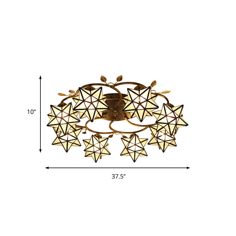8/5 Lights Starry Dining Room Flush Ceiling Light Glass Tiffany Traditional Clear Ceiling Lamp in White Clearhalo 'Ceiling Lights' 'Close To Ceiling Lights' 'Close to ceiling' 'Glass shade' 'Glass' 'Semi-flushmount' 'Tiffany close to ceiling' 'Tiffany' Lighting' 178799