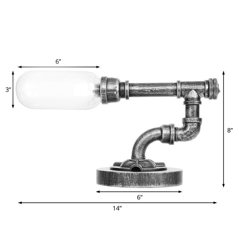 Industrial Capsule Shade Table Light 1/2 Bulbs Amber/Clear Glass LED Nightstand Lamp with/without Water Tap Deco for Living Room Clearhalo 'Lamps' 'Table Lamps' Lighting' 1787990