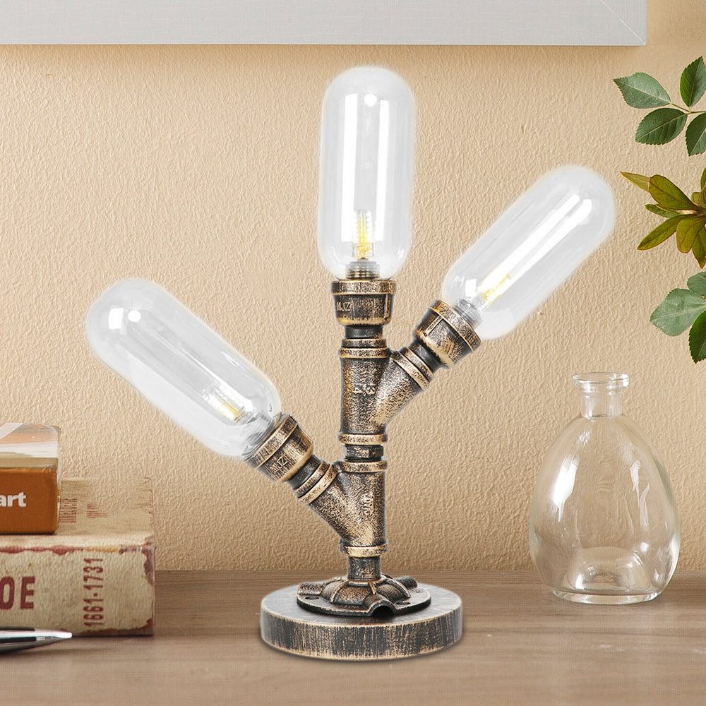 Aged Bronze 3 Bulbs LED Table Lamp Industrial Amber/Clear Glass Capsule Nightstand Light for Teahouse Clear A Clearhalo 'Lamps' 'Table Lamps' Lighting' 1788006