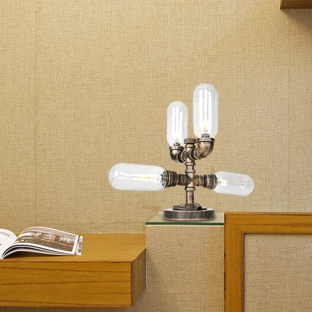 4 Bulbs LED Table Lighting Vintage Capsule Shade Amber/Clear Glass Nightstand Lamp for Bedroom Clear C Clearhalo 'Lamps' 'Table Lamps' Lighting' 1788031