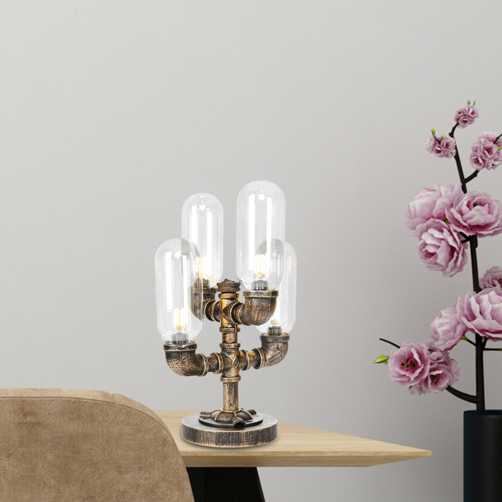 4 Bulbs LED Table Lighting Vintage Capsule Shade Amber/Clear Glass Nightstand Lamp for Bedroom Clear A Clearhalo 'Lamps' 'Table Lamps' Lighting' 1788038