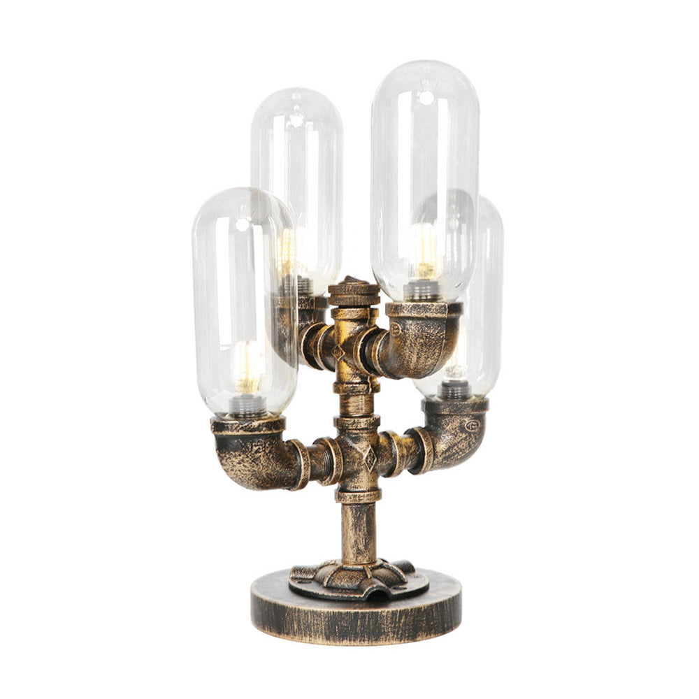 4 Bulbs LED Table Lighting Vintage Capsule Shade Amber/Clear Glass Nightstand Lamp for Bedroom Clearhalo 'Lamps' 'Table Lamps' Lighting' 1788040