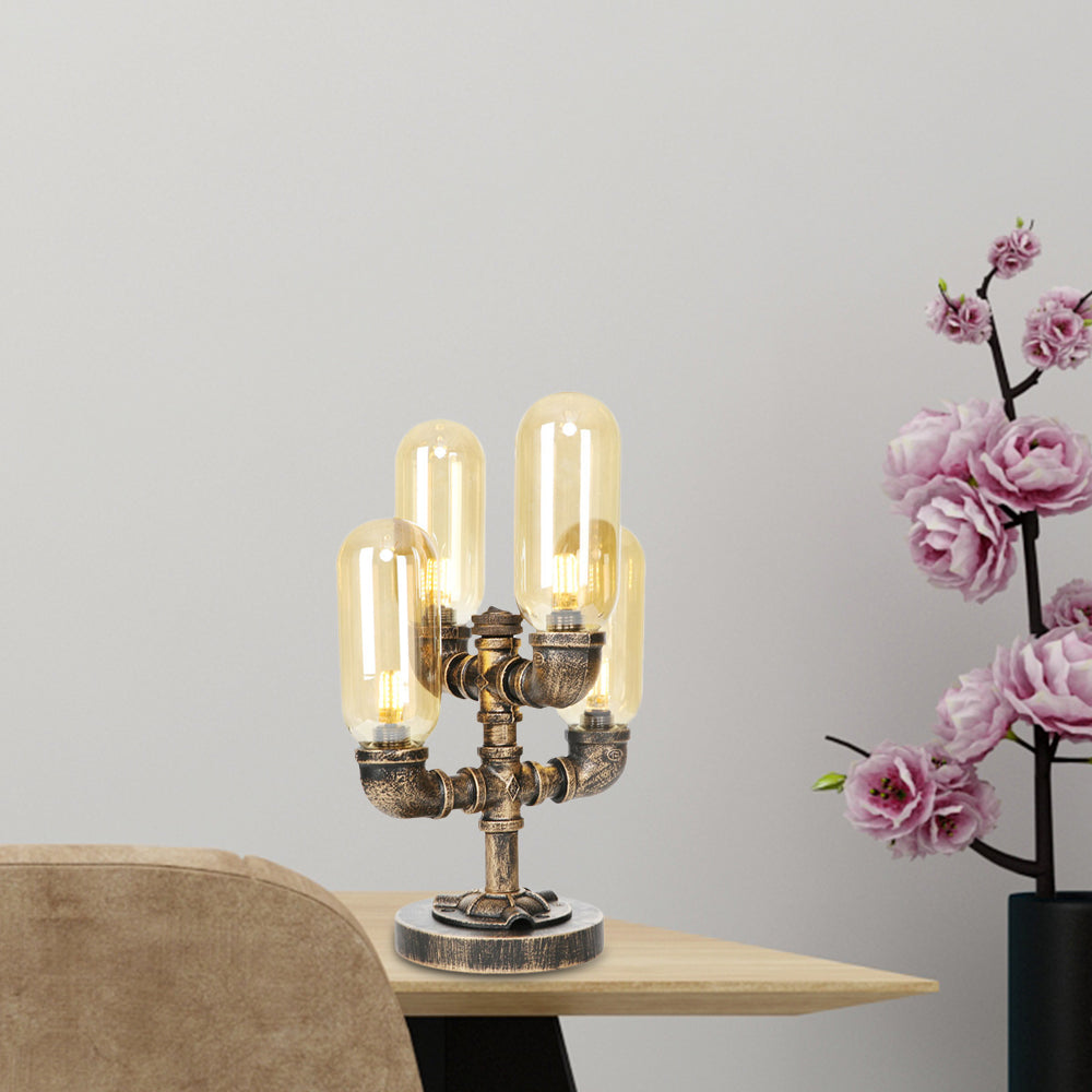 4 Bulbs LED Table Lighting Vintage Capsule Shade Amber/Clear Glass Nightstand Lamp for Bedroom Amber A Clearhalo 'Lamps' 'Table Lamps' Lighting' 1788046