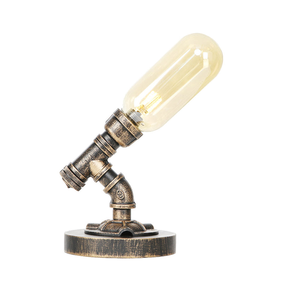 Capsule Bedroom LED Night Light Industrial Amber/Clear Glass 1 Head Nickel Table Lamp with Pipe Metal Base Clearhalo 'Lamps' 'Table Lamps' Lighting' 1788060