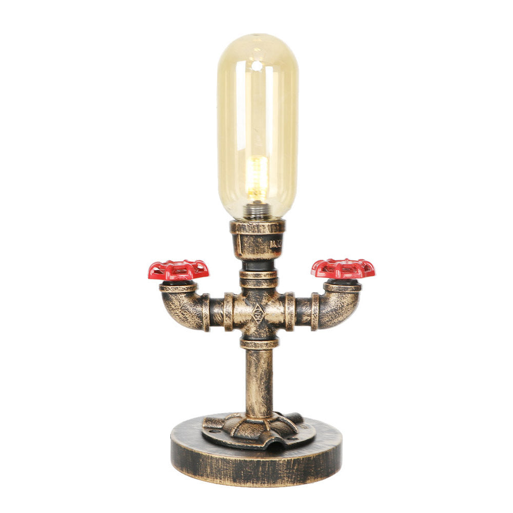 1 Light Capsule Table Light Industrial Brass Clear/Amber Glass Nightstand Lamp with Pipe Metal Base for Teahouse Clearhalo 'Lamps' 'Table Lamps' Lighting' 1788080