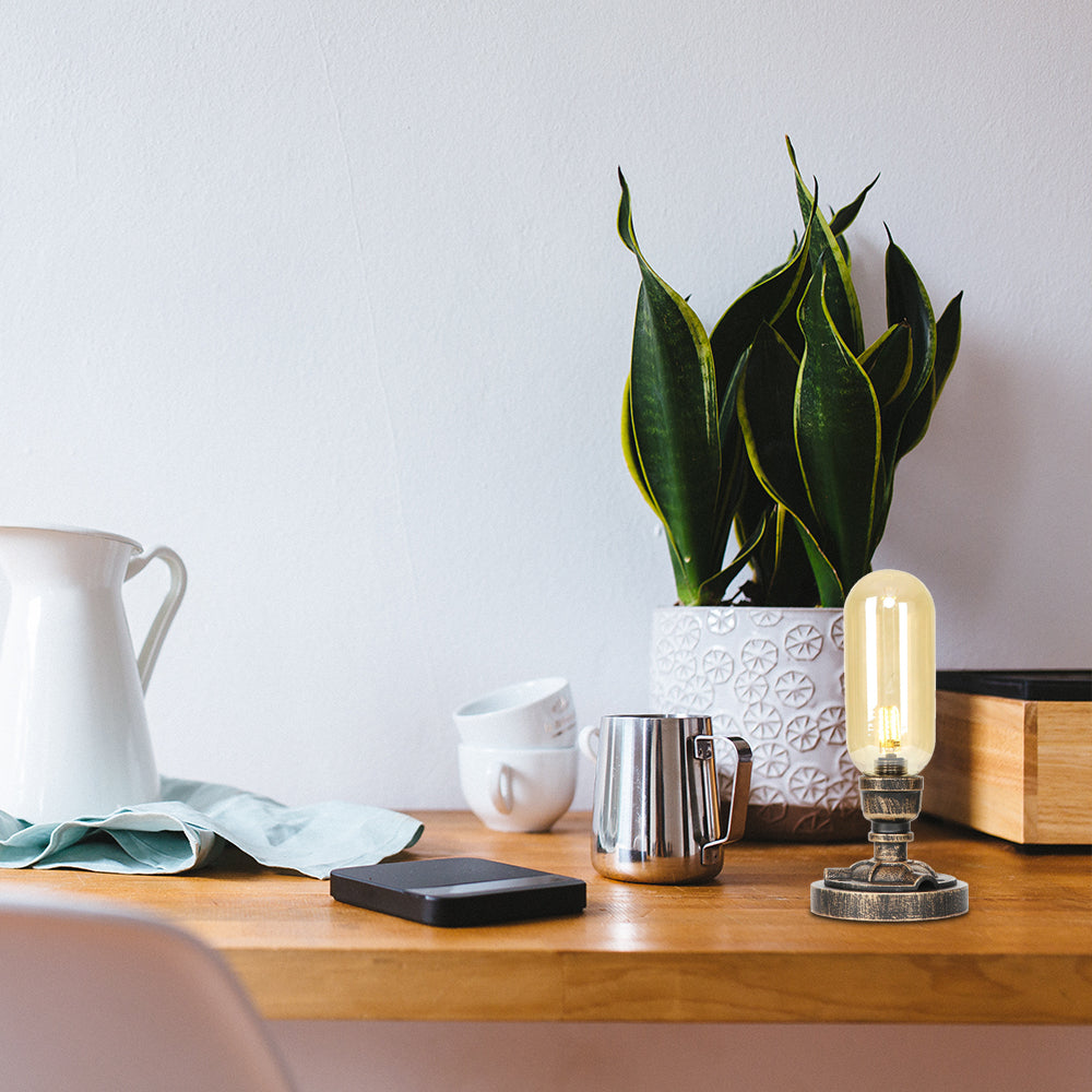 1 Light Capsule Table Light Industrial Brass Clear/Amber Glass Nightstand Lamp with Pipe Metal Base for Teahouse Clearhalo 'Lamps' 'Table Lamps' Lighting' 1788083