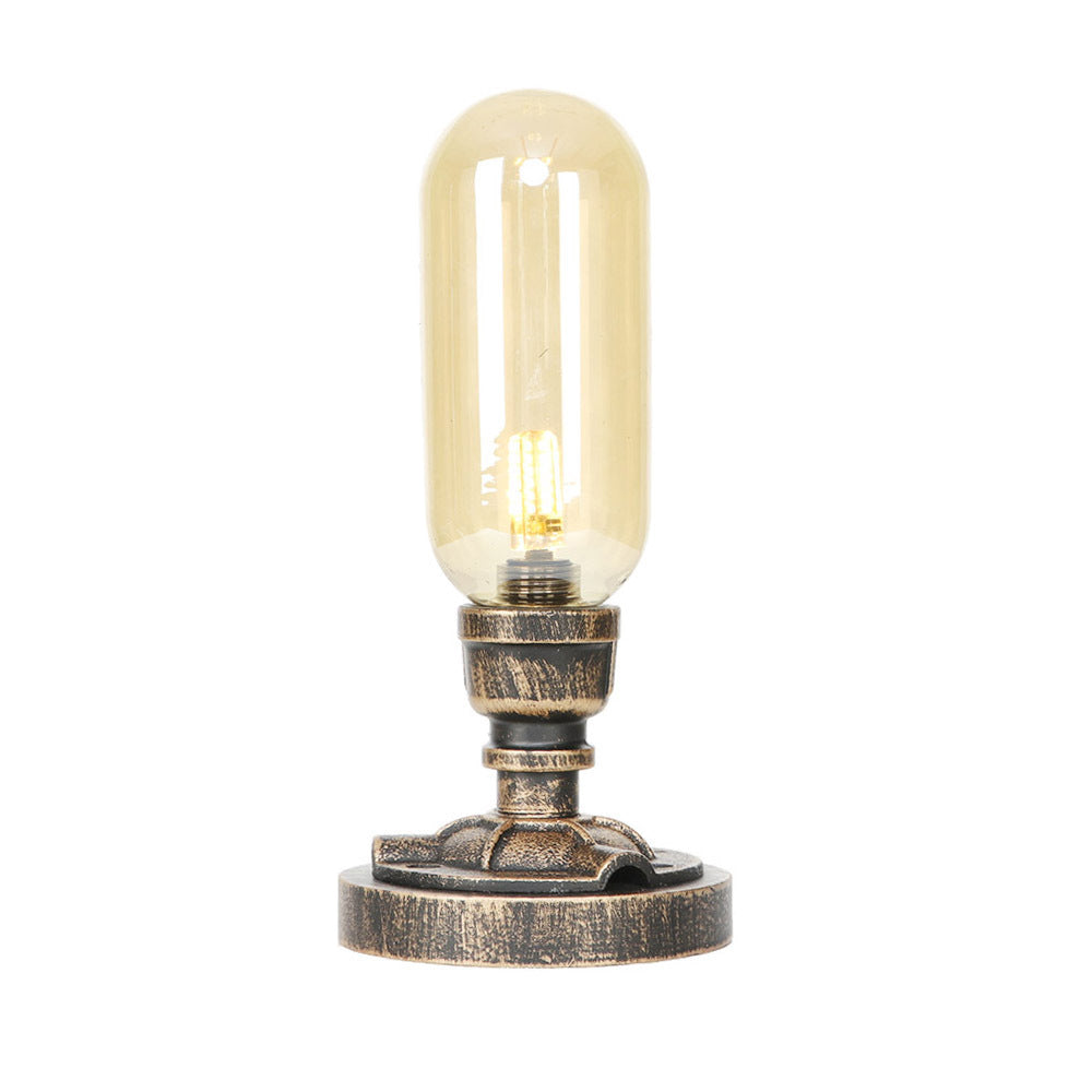 1 Light Capsule Table Light Industrial Brass Clear/Amber Glass Nightstand Lamp with Pipe Metal Base for Teahouse Clearhalo 'Lamps' 'Table Lamps' Lighting' 1788084