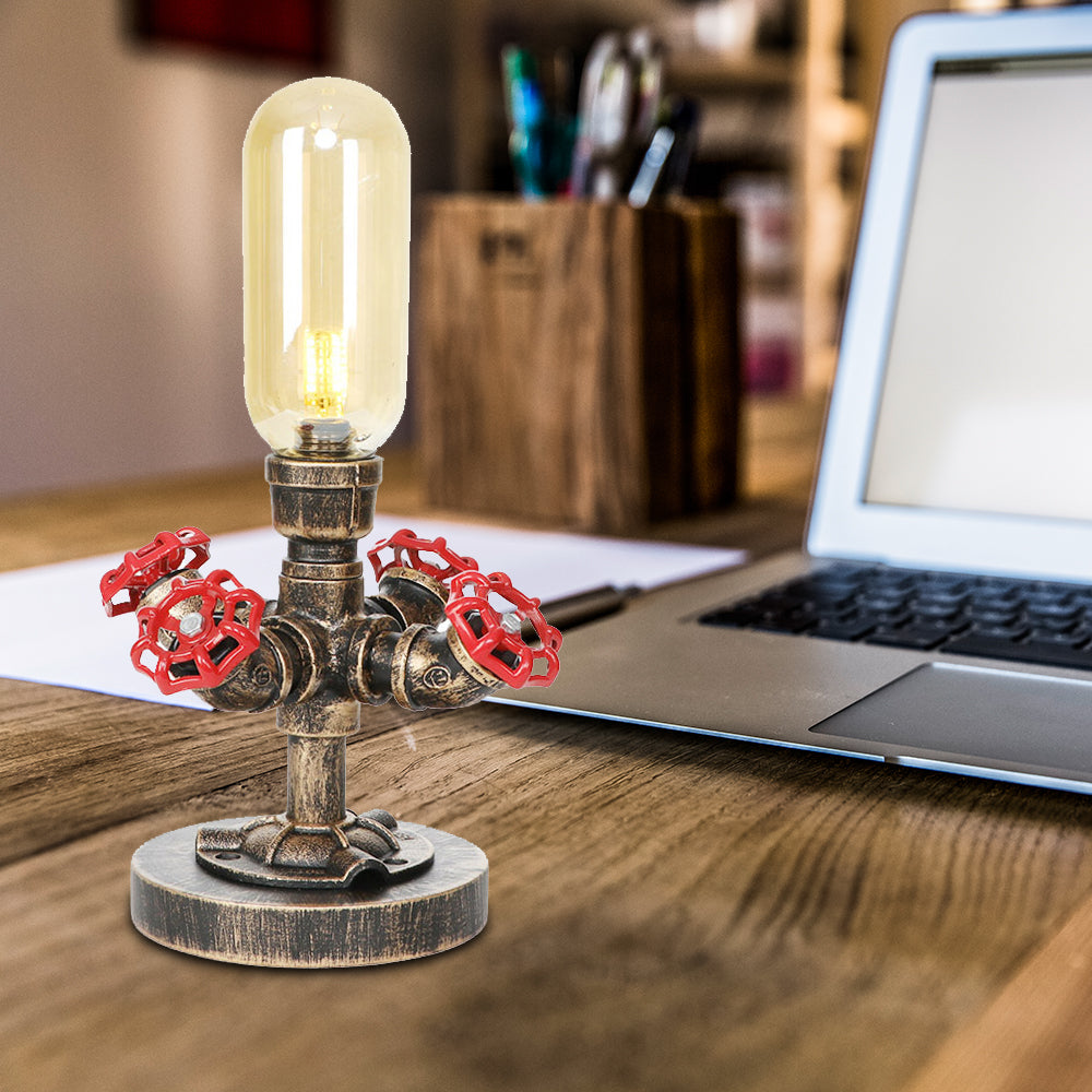 1 Light Capsule Table Light Industrial Brass Clear/Amber Glass Nightstand Lamp with Pipe Metal Base for Teahouse Amber D Clearhalo 'Lamps' 'Table Lamps' Lighting' 1788086