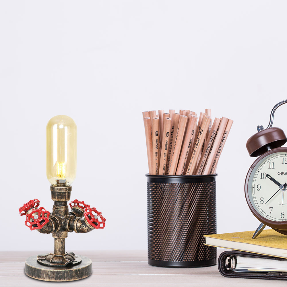 1 Light Capsule Table Light Industrial Brass Clear/Amber Glass Nightstand Lamp with Pipe Metal Base for Teahouse Clearhalo 'Lamps' 'Table Lamps' Lighting' 1788087