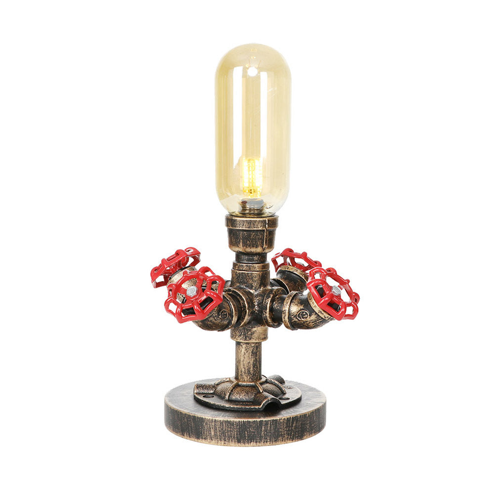 1 Light Capsule Table Light Industrial Brass Clear/Amber Glass Nightstand Lamp with Pipe Metal Base for Teahouse Clearhalo 'Lamps' 'Table Lamps' Lighting' 1788088