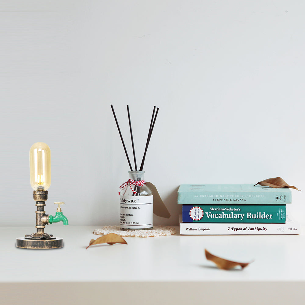1 Light Capsule Table Light Industrial Brass Clear/Amber Glass Nightstand Lamp with Pipe Metal Base for Teahouse Clearhalo 'Lamps' 'Table Lamps' Lighting' 1788091