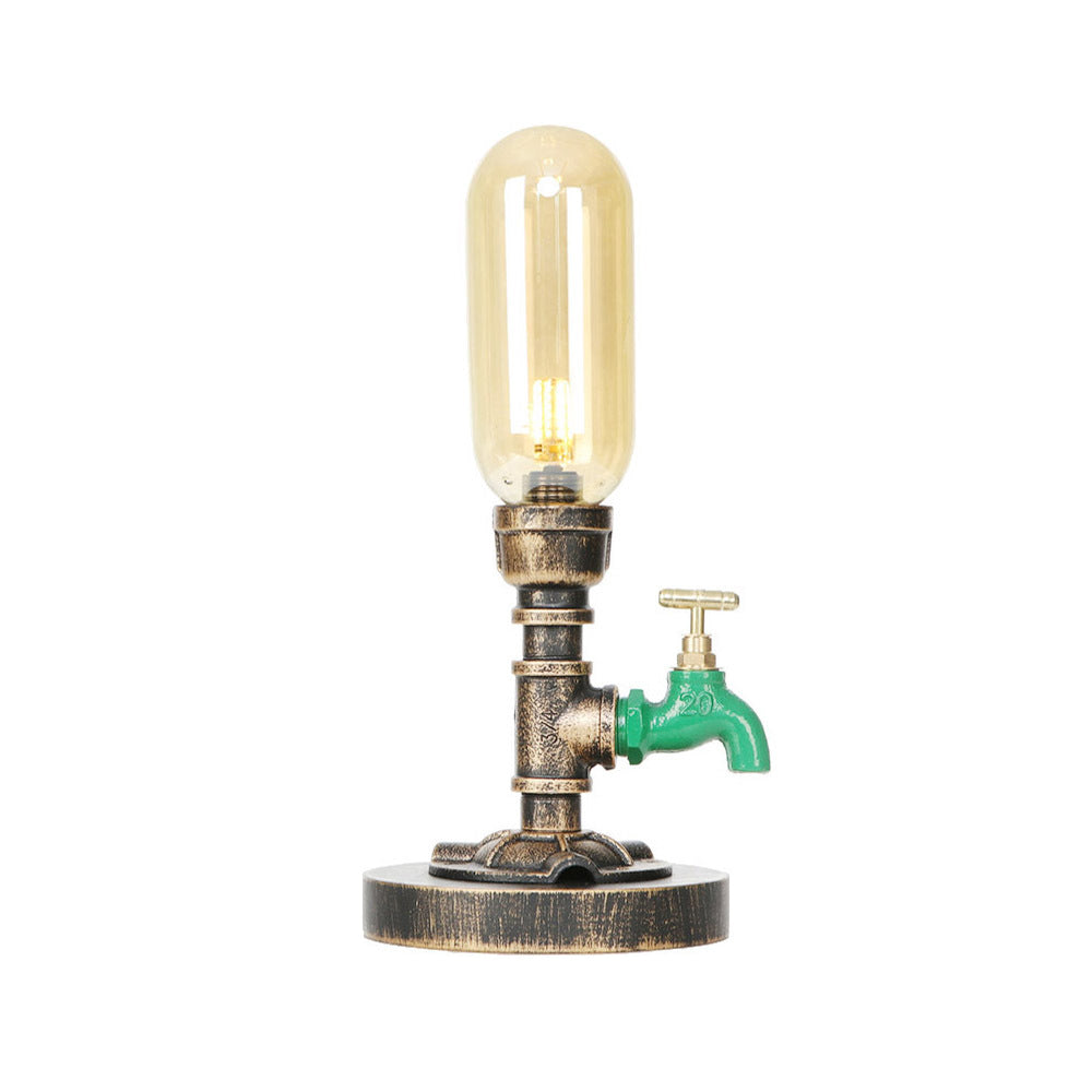 1 Light Capsule Table Light Industrial Brass Clear/Amber Glass Nightstand Lamp with Pipe Metal Base for Teahouse Clearhalo 'Lamps' 'Table Lamps' Lighting' 1788092