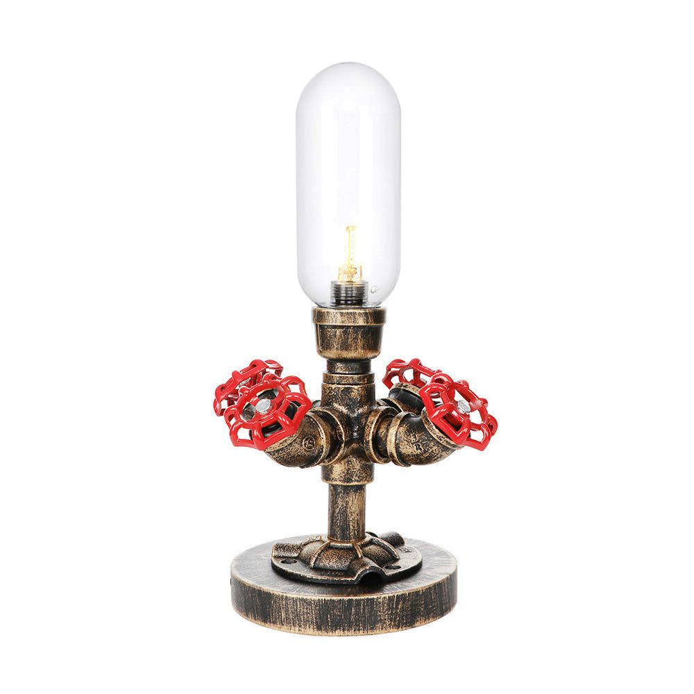 1 Light Capsule Table Light Industrial Brass Clear/Amber Glass Nightstand Lamp with Pipe Metal Base for Teahouse Clearhalo 'Lamps' 'Table Lamps' Lighting' 1788096