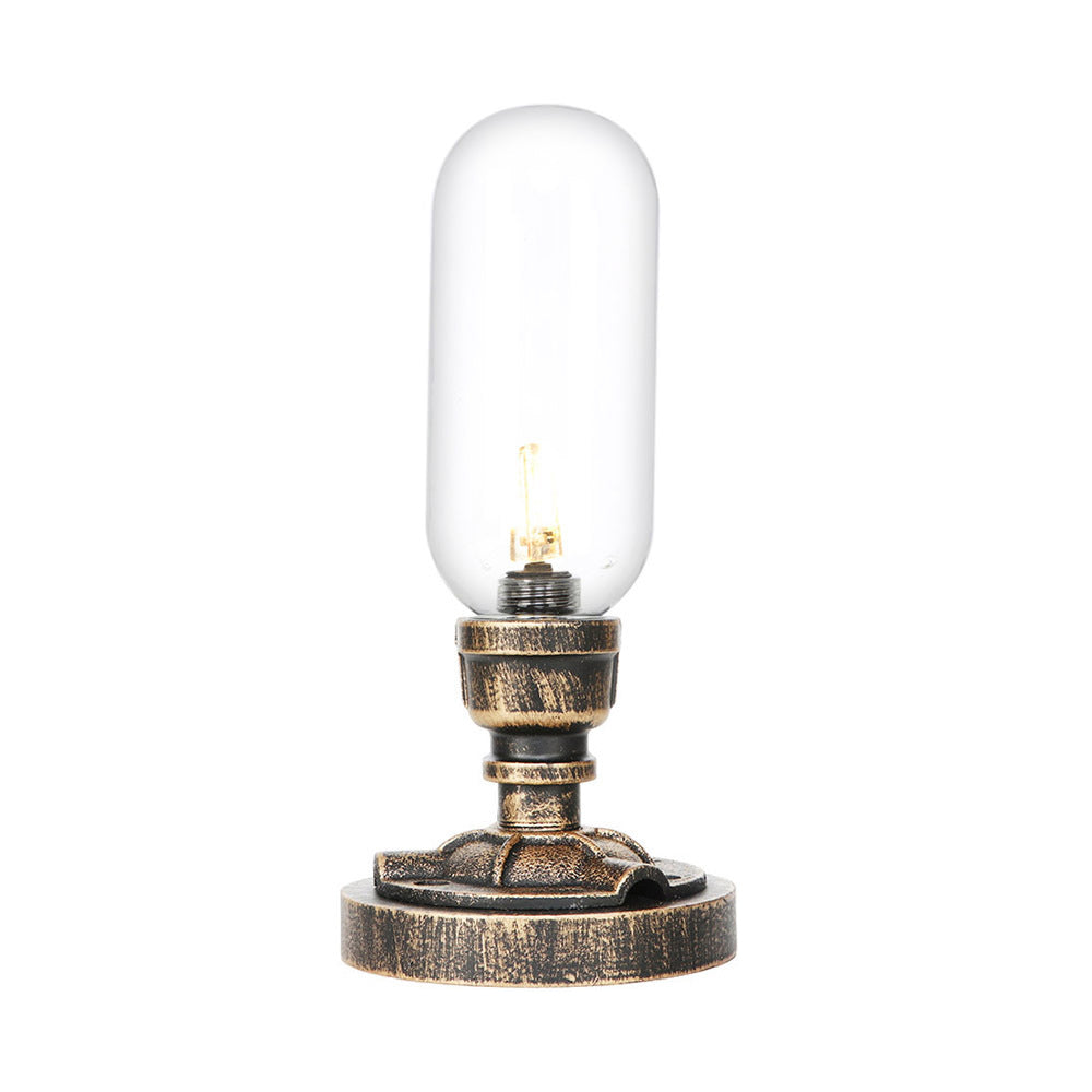 1 Light Capsule Table Light Industrial Brass Clear/Amber Glass Nightstand Lamp with Pipe Metal Base for Teahouse Clearhalo 'Lamps' 'Table Lamps' Lighting' 1788104