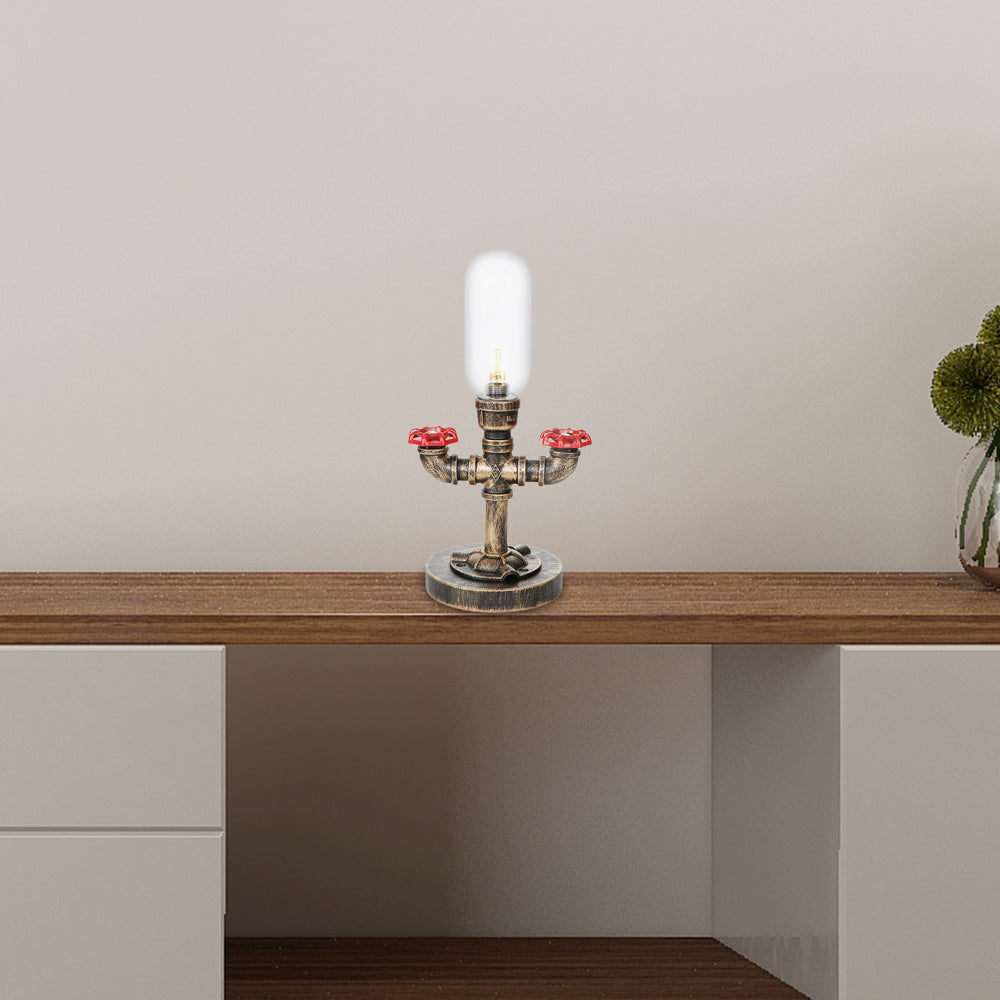 1 Light Capsule Table Light Industrial Brass Clear/Amber Glass Nightstand Lamp with Pipe Metal Base for Teahouse Clear C Clearhalo 'Lamps' 'Table Lamps' Lighting' 1788106