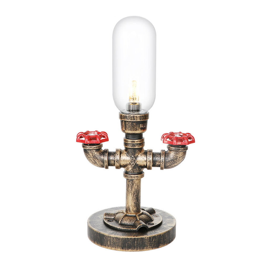 1 Light Capsule Table Light Industrial Brass Clear/Amber Glass Nightstand Lamp with Pipe Metal Base for Teahouse Clearhalo 'Lamps' 'Table Lamps' Lighting' 1788108