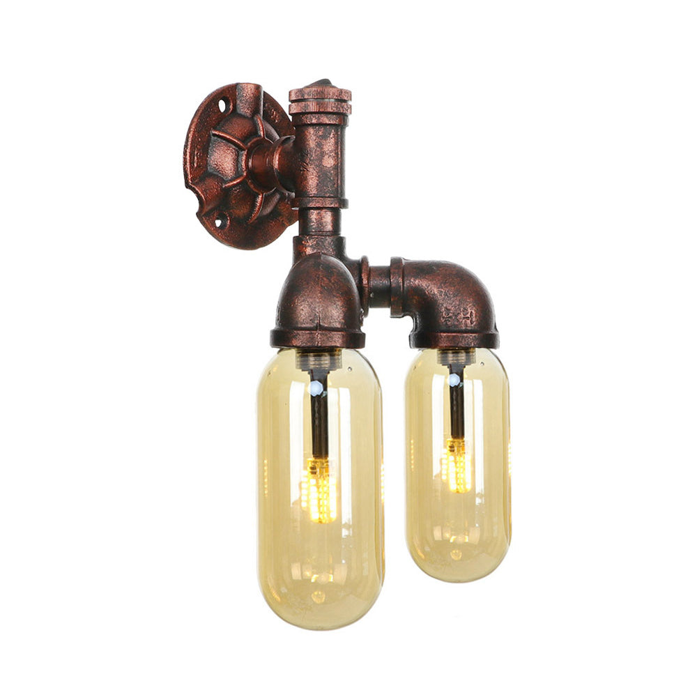 2 Lights Metal LED Sconce Lighting Vintage Weathered Copper Pipe Living Room Wall Mount Lamp Clearhalo 'Art deco wall lights' 'Cast Iron' 'Glass' 'Industrial wall lights' 'Industrial' 'Middle century wall lights' 'Modern' 'Rustic wall lights' 'Tiffany' 'Traditional wall lights' 'Wall Lamps & Sconces' 'Wall Lights' Lighting' 1788132