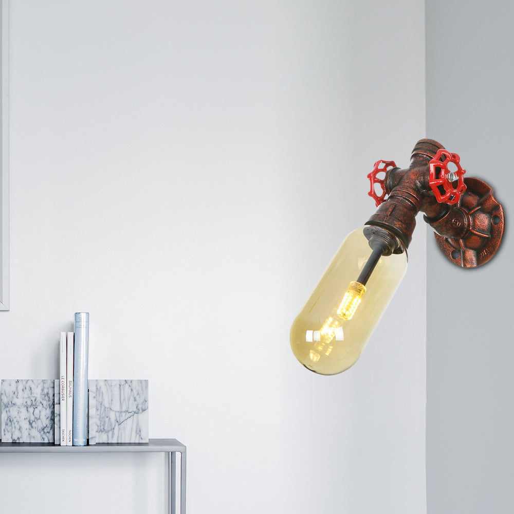Weathered Copper 1 Bulb Sconce Lamp Vintage Amber Glass Capsule LED Wall Mount Light Fixture Weathered Copper B Clearhalo 'Art deco wall lights' 'Cast Iron' 'Glass' 'Industrial wall lights' 'Industrial' 'Middle century wall lights' 'Modern' 'Rustic wall lights' 'Tiffany' 'Traditional wall lights' 'Wall Lamps & Sconces' 'Wall Lights' Lighting' 1788158