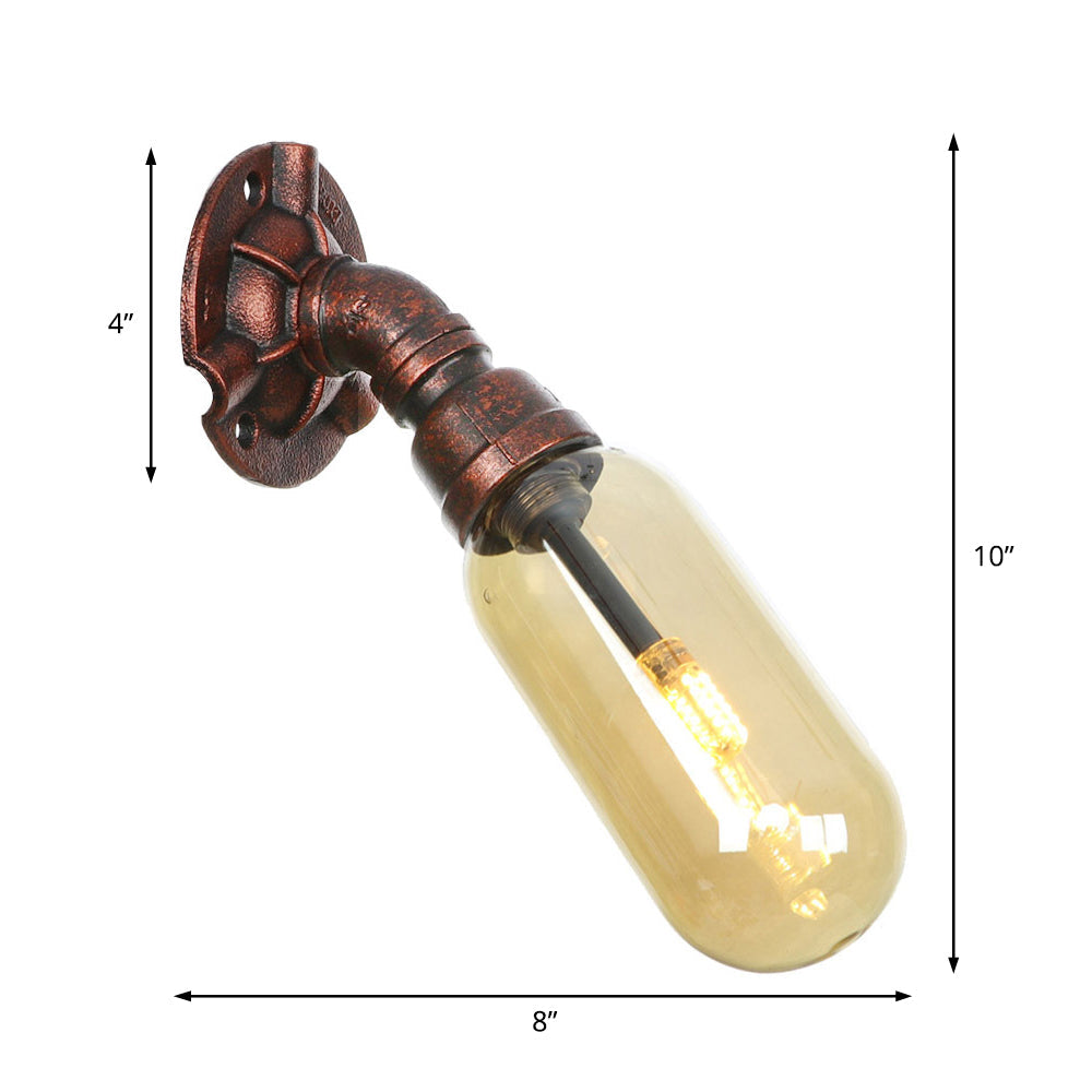 Weathered Copper 1 Bulb Sconce Lamp Vintage Amber Glass Capsule LED Wall Mount Light Fixture Clearhalo 'Art deco wall lights' 'Cast Iron' 'Glass' 'Industrial wall lights' 'Industrial' 'Middle century wall lights' 'Modern' 'Rustic wall lights' 'Tiffany' 'Traditional wall lights' 'Wall Lamps & Sconces' 'Wall Lights' Lighting' 1788165