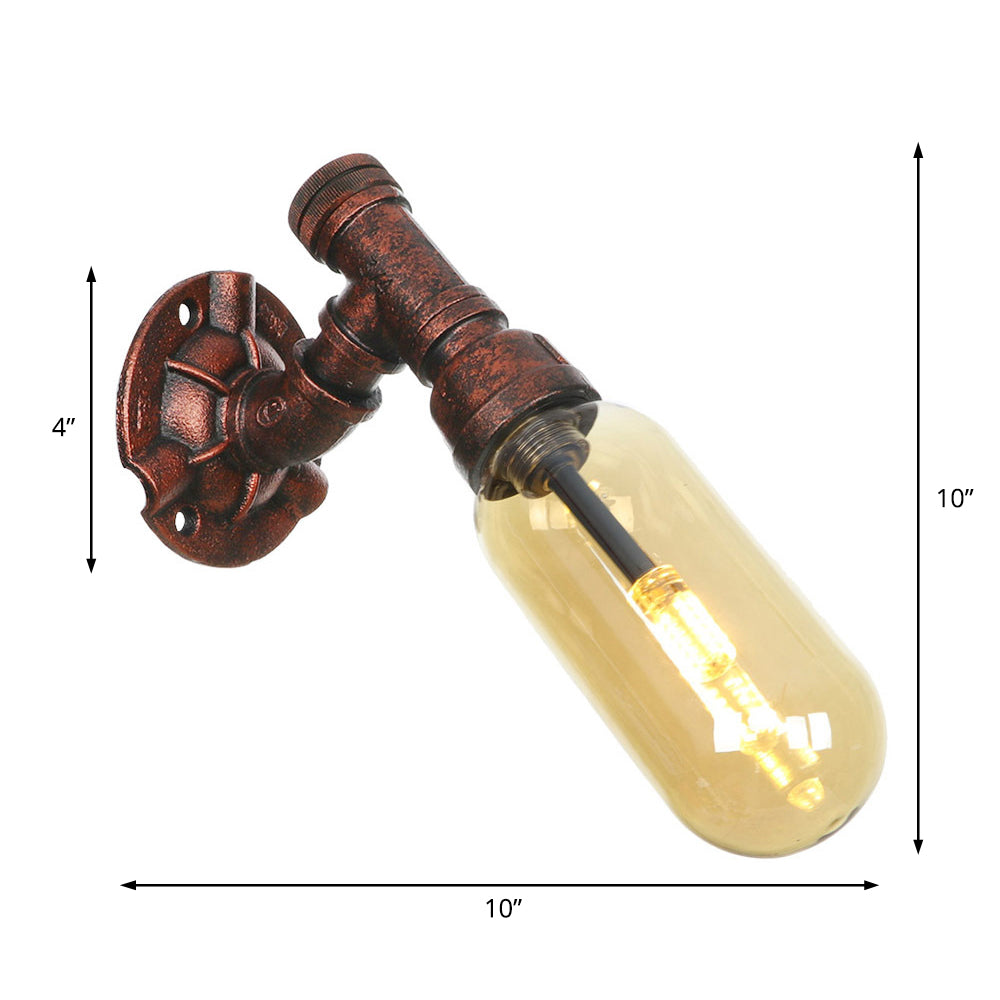 Weathered Copper 1 Bulb Sconce Lamp Vintage Amber Glass Capsule LED Wall Mount Light Fixture Clearhalo 'Art deco wall lights' 'Cast Iron' 'Glass' 'Industrial wall lights' 'Industrial' 'Middle century wall lights' 'Modern' 'Rustic wall lights' 'Tiffany' 'Traditional wall lights' 'Wall Lamps & Sconces' 'Wall Lights' Lighting' 1788173